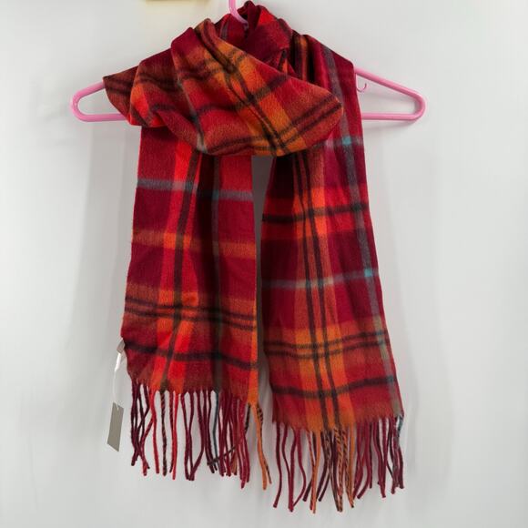 Nordstrom Scarf 100% Cashmere NWT Fringe Plaid Luxury Red Orange Winter Cozy - Picture 14 of 14